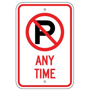 Aluminum No Parking Anytime Sign (Symbol)